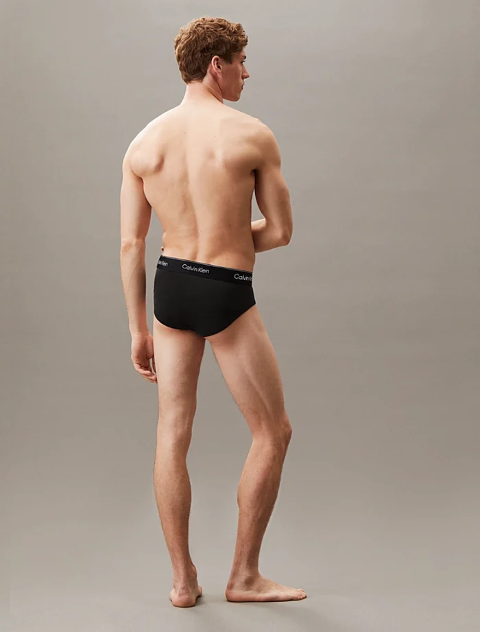 3 PACK SLIP UOMO CALVIN KLEIN IN COTONE NERO CON ELASTICO TONO SU TONO LOGATO - immagine 4