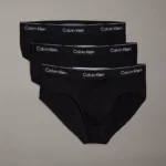3 PACK SLIP UOMO CALVIN KLEIN IN COTONE NERO CON ELASTICO TONO SU TONO LOGATO BIANCO