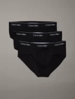 3 PACK SLIP UOMO CALVIN KLEIN IN COTONE NERO CON ELASTICO TONO SU TONO LOGATO BIANCO