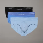 3 PACK SLIP UOMO CALVIN KLEIN IN COTONE NEI COLORI NERO, AZZURRO E CELESTE CON ELASTICO TONO SU TONO LOGATO