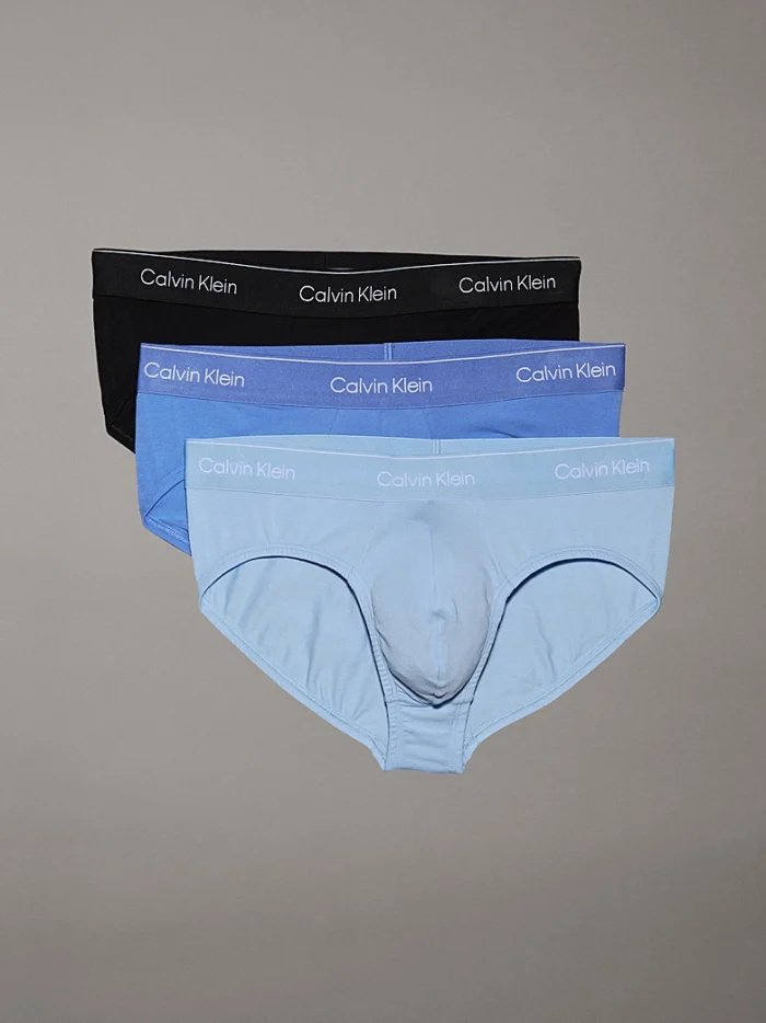 3 PACK SLIP UOMO CALVIN KLEIN IN COTONE NEI COLORI NERO, AZZURRO E CELESTE CON ELASTICO TONO SU TONO LOGATO