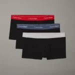 3 PACK BOXER UOMO CALVIN KLEIN IN COTONE NERO CON ELASTICO GRIGIO, ROSSO E PETROLIO LOGATO