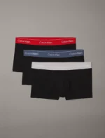 3 PACK BOXER UOMO CALVIN KLEIN IN COTONE NERO CON ELASTICO GRIGIO, ROSSO E PETROLIO LOGATO