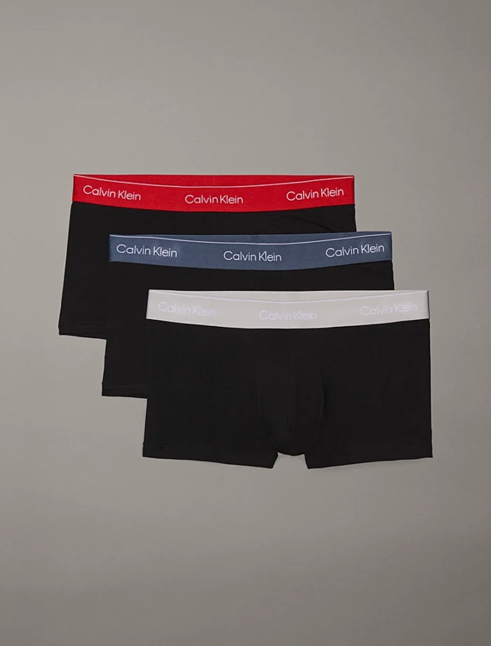 3 PACK BOXER UOMO CALVIN KLEIN IN COTONE NERO CON ELASTICO GRIGIO, ROSSO E PETROLIO LOGATO