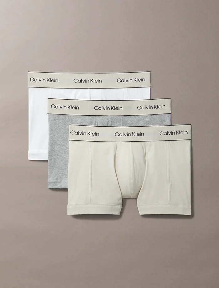 3 PACK BOXER UOMO CALVIN KLEIN IN COTONE HERITAGE BIANCO, GRIGIO E PANNA CON ELASTICO LOGATO