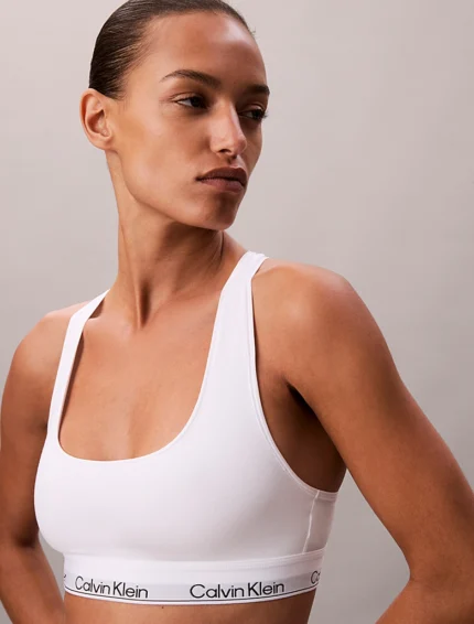 BRASSIERE NON IMBOTTITA IN COTONE BIANCO CALVIN KLEIN DONNA CON INCROCIO SULLA SCHIENA ED ELASTICO LOGATO