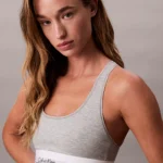 BRASSIERE NON IMBOTTITA IN COTONE GRIGIO CALVIN KLEIN DONNA CON INCROCIO SULLA SCHIENA ED ELASTICO LOGATO