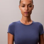 BRASSIERE TSHIRT CALVIN KLEIN DONNA IN COTONE NEL COLORE BLI CON ELASTICO LOGATO IN AZZURRO