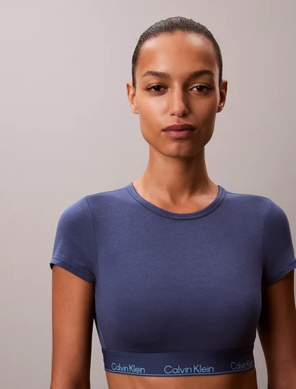 BRASSIERE TSHIRT CALVIN KLEIN DONNA IN COTONE NEL COLORE BLI CON ELASTICO LOGATO IN AZZURRO