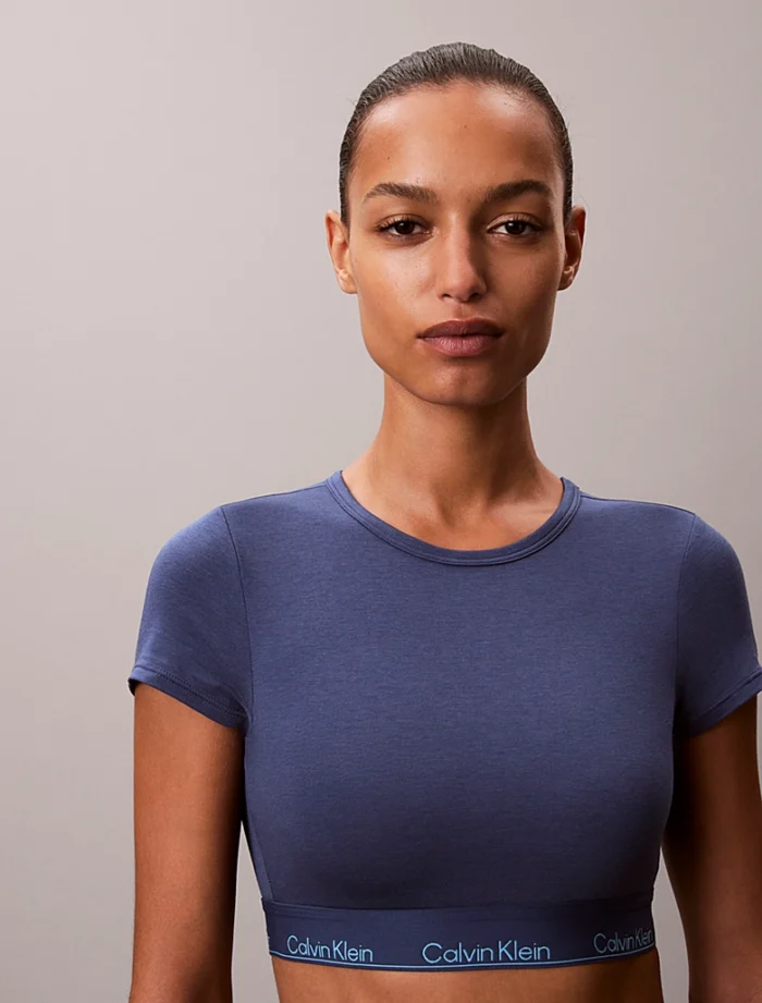 BRASSIERE TSHIRT CALVIN KLEIN DONNA IN COTONE NEL COLORE BLI CON ELASTICO LOGATO IN AZZURRO