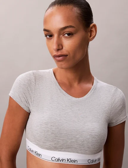 BRASSIERE TSHIRT CALVIN KLEIN DONNA IN COTONE CON ELASTICO BIANCO LOGATO