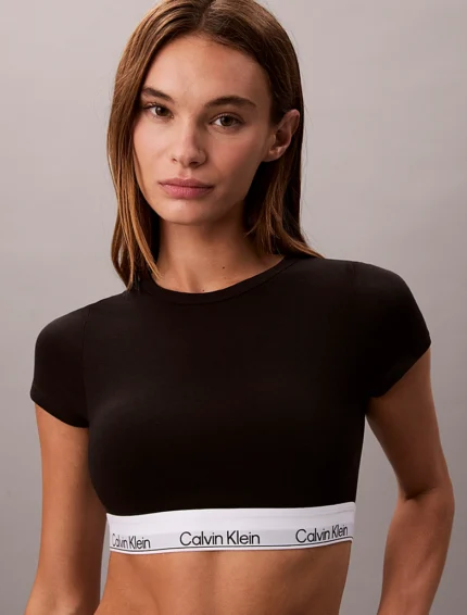 BRASSIERE TSHIRT DONNA CALVIN KLEIN CON ELASTICO LOGATO NEL COLORE NERO. COTONE MORBIDISSIMO