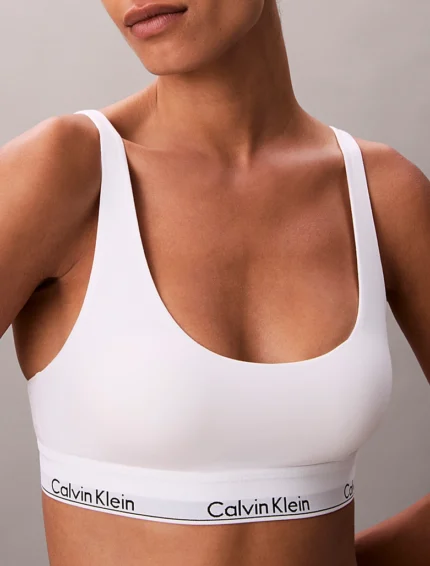 BRASSIERE CON IMBOTTITURA ESTRAIBILE CALVIN KLEIN DONNA IN COTONE BIANCO ED ELASTICO LOGATO