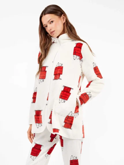 VESTAGLIA DONNA GISELA IN PILE CON ZIP E STAMPA SNOOPY