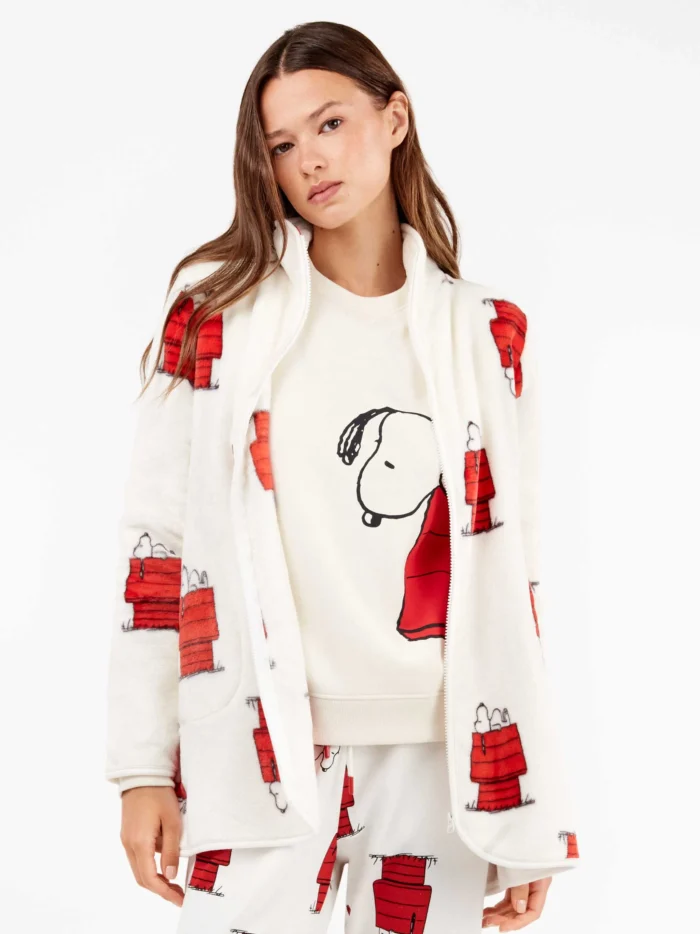 VESTAGLIA DONNA GISELA IN PILE CON ZIP E STAMPA SNOOPY - immagine 3