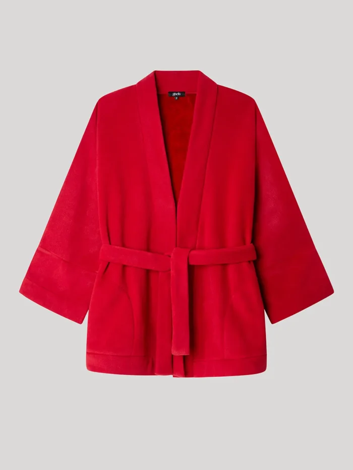 VESTAGLIA CASA DONNA GISELA ROSSA IN PILE CON CINTURA - immagine 2