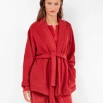 VESTAGLIA CASA DONNA GISELA IN PILE ROSSO CON CINTURA