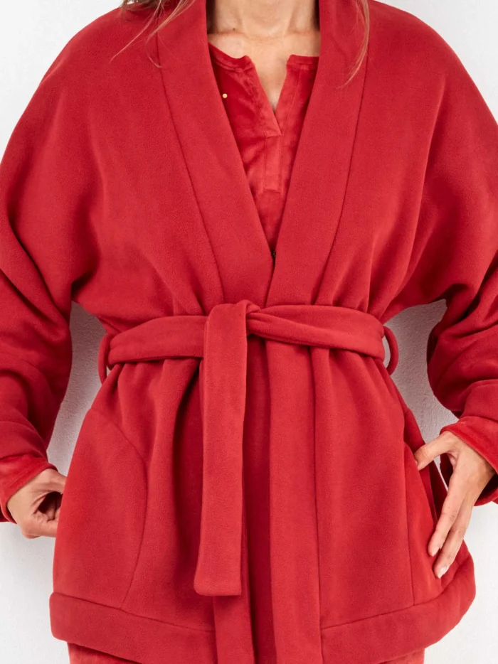 VESTAGLIA CASA DONNA GISELA ROSSA IN PILE CON CINTURA - immagine 4