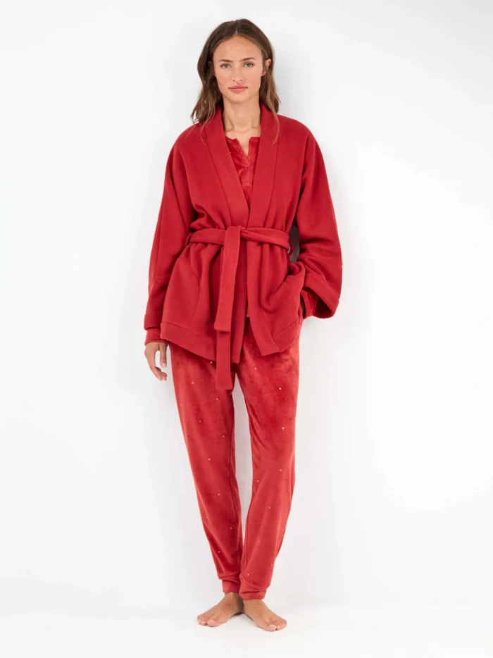 VESTAGLIA CASA DONNA GISELA ROSSA IN PILE CON CINTURA - immagine 5