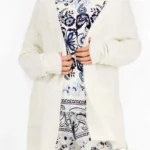 VESTAGLIA CASA DONNA GISELA IN TESSUTO TRICOT CON POIS IN RILIEVO COLOR PANNA CON CINTURA E TASCHE ANTERIORI