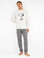 PIGIAMA UOMO GISELA IN CALDO COTONE CON GIROCOLLO, STAMPA SNOOPY E PANTALONE GRIGIO