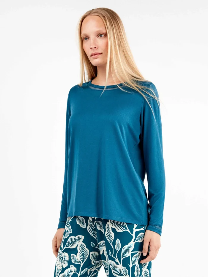 PIGIAMA DONNA GISELA MAGLIA COLOR PETROLIO E PANTALONE STAMPATO - immagine 2