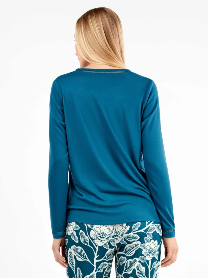 PIGIAMA DONNA GISELA MAGLIA COLOR PETROLIO E PANTALONE STAMPATO - immagine 3