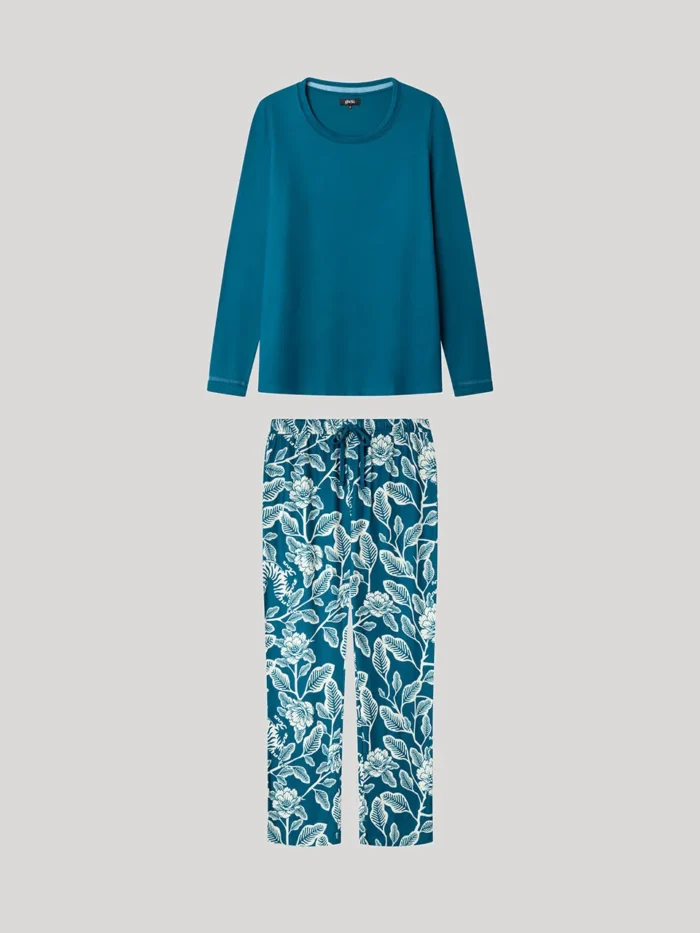 PIGIAMA DONNA GISELA MAGLIA COLOR PETROLIO E PANTALONE STAMPATO - immagine 5
