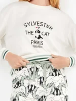 PIGIAMA DONNA GISELA CON STAMPA GATTO SILVESTRO IN CALDO COTONE - immagine 2