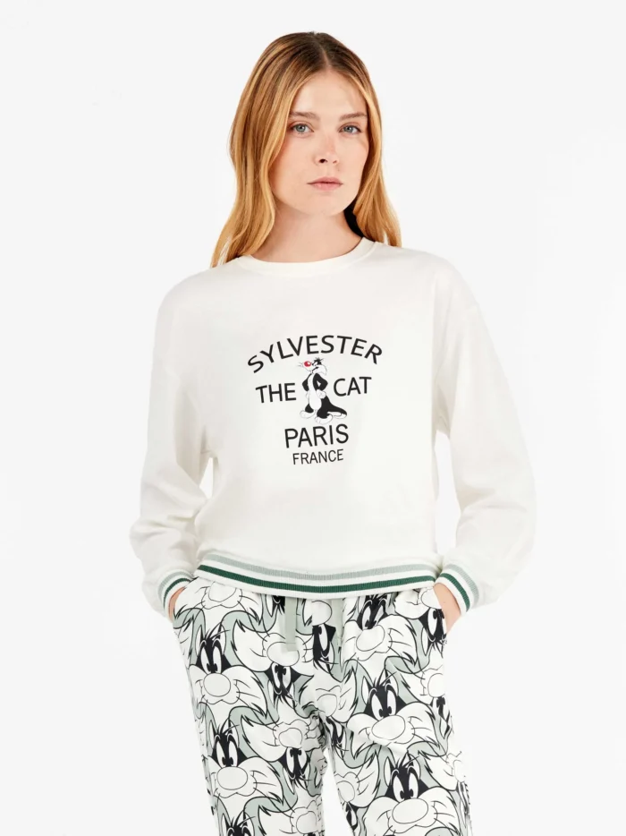 PIGIAMA DONNA GISELA CON STAMPA GATTO SILVESTRO IN CALDO COTONE - immagine 3