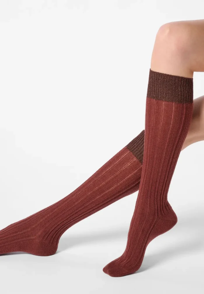 gambaletto jasmine oroblu con alpaca a costine e orlo in lurex nel color cacao