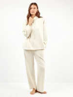 TUTA DONNA GISELA BEIGE CON MEZZO COLLO E PANTALONI A PALAZZO
