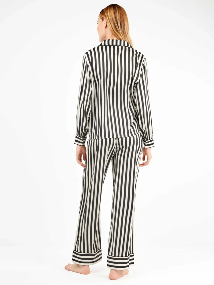 PIGIAMA DONNA GISELA APERTO CON PANTALONE LARGO A RIGHE SIMIL RASO - immagine 4