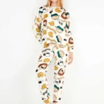 PIGIAMA DONNA GISELA IN MAXI PILE CON GIROCOLLO E PANTALONE CON POLSINO E STAMPA DEI PERSONAGGI DI SNOOPY