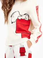 PIGIAMA/TUTA DONNA GISELA IN PILE BIANCO E ROSSO CON STAMPA SNOOPY - immagine 2