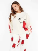 PIGIAMA/TUTA DONNA GISELA IN PILE BIANCO E ROSSO CON STAMPA SNOOPY - immagine 4