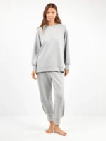 TUTA DONNA GISELA GRIGIO CHIARO MAGLIA A GIROCOLLO CON ZIP LATERALI E PANTALONE DRITTO CON POLSINO