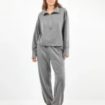 TUTA DONNA GISELA GRIGIO SCURO CON MEZZA LAMPO E PANTALONE DRITTO CON ELASTICO. FELPATA