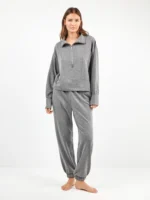 TUTA DONNA GISELA GRIGIO SCURO CON MEZZA LAMPO E PANTALONE DRITTO CON ELASTICO. FELPATA