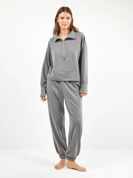 TUTA DONNA GISELA GRIGIO SCURO CON MEZZA LAMPO E PANTALONE DRITTO CON ELASTICO. FELPATA