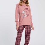 pigiama donna happy people in pile leggero a serfaino nei colori rasa e viola con stampa "sleeping is my talent"