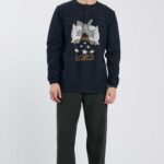 PIGIAMA UOMO HAPPY PEOPLE A SERAFINO IN PILE LEGGERO "OFF LINE" NEL COLORE BLU