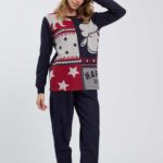 PIGIAMA DONNA HAPPY PEOPLE PRENATALE IN PILE LEGGERO A GIROCOLLO CON POLSINO ALLA CAVIGLIA NEL COLORI DEL BLU E DEL ROSSO