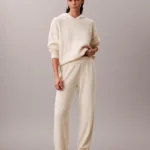 TUTA DONNA CALVIN KLEIN IN CALDA MAGLIA PANNA CON PROFILI GRIGI E CAPPUCCIO