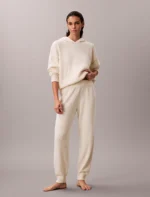 TUTA DONNA CALVIN KLEIN IN CALDA MAGLIA PANNA CON PROFILI GRIGI E CAPPUCCIO