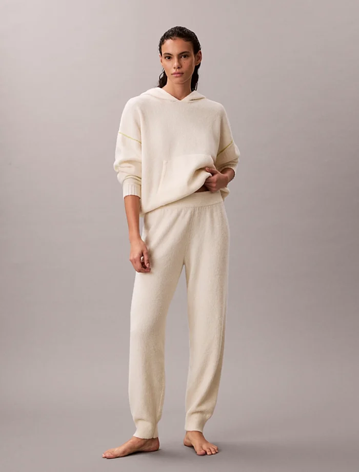 TUTA DONNA CALVIN KLEIN IN CALDA MAGLIA PANNA CON PROFILI GRIGI E CAPPUCCIO