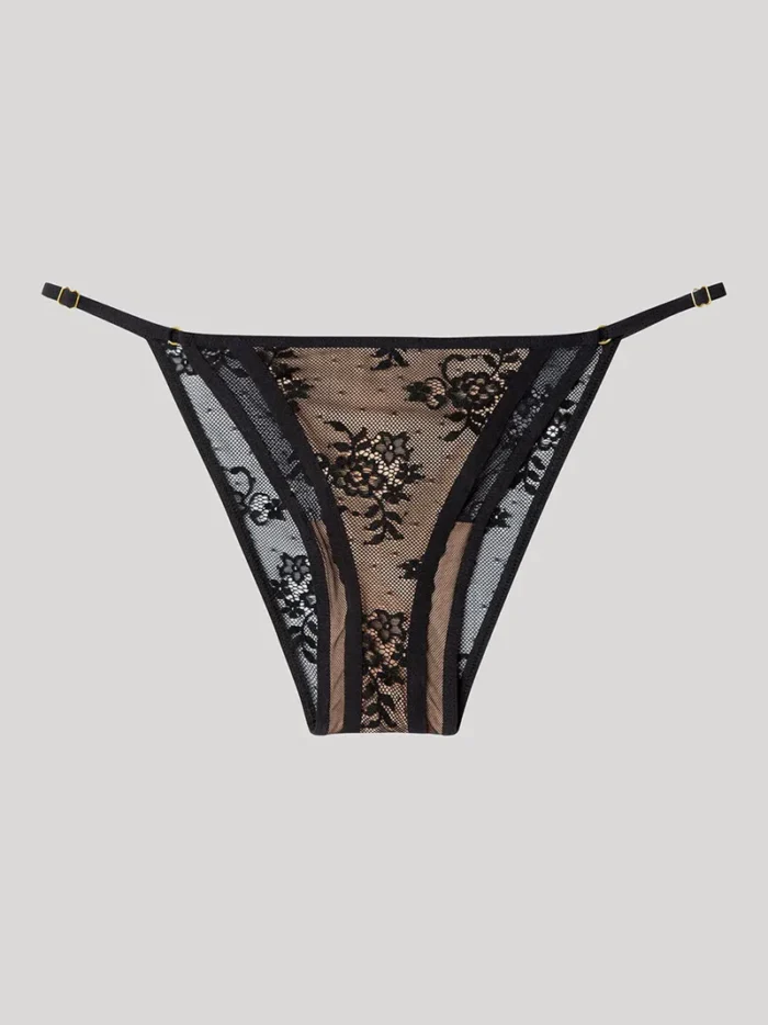 COMPLETO INTIMO DONNA GISELA CON REGGISENO A TRIANGOLO A BRASILIANA IN SEMPLICE PIZZO - immagine 9