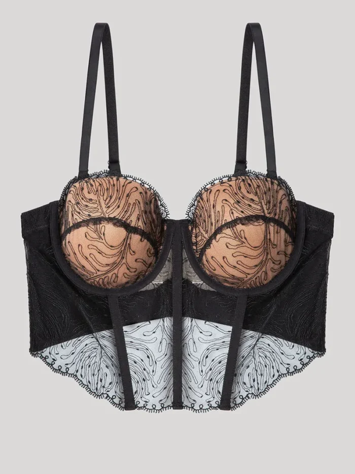 COMPLETO INTIMO DONNA GISELA BUSTIER E BRASILIANA NERO IN TULLE E PIZZO - immagine 5