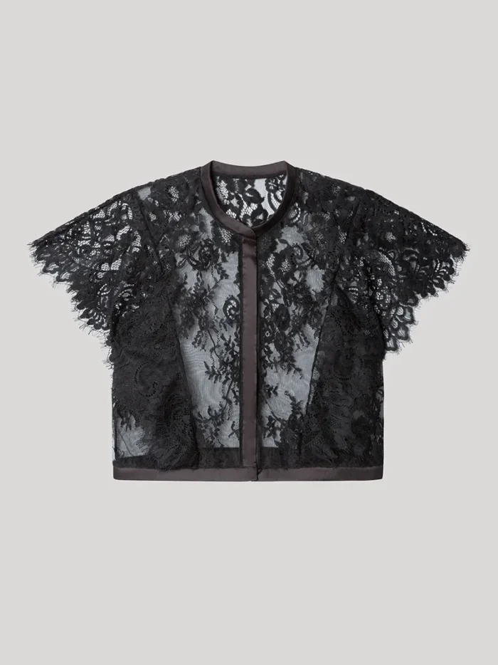 CAMICETTA IN PIZZO E RASO NERO MEZZA MANICA GISELA - immagine 2