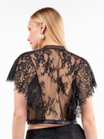 CAMICETTA IN PIZZO E RASO NERO MEZZA MANICA GISELA - immagine 3
